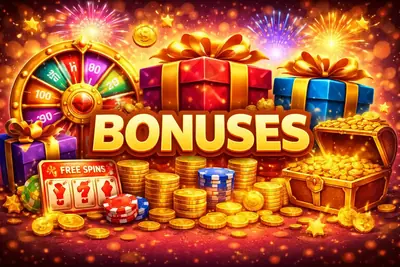 Fortune wheel with gift boxes and gold coins for players
