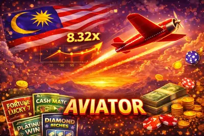 Red plane taking off in Aviator game with Malaysia flag background
